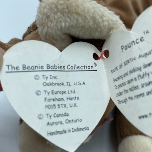 Ty Pounce Beanie Baby Brown Cat Plush Stuffed Animal with Hang Tag - Picture 3 of 13